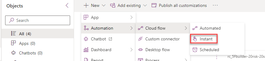 add a new instant flow automation to the
solution
