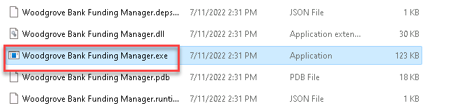 Screenshot showing the Woodgrove Bank Funding Manager.exe
file