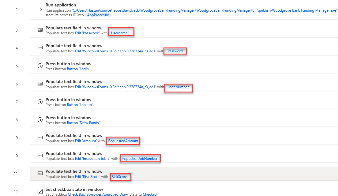summary view of work just
completed