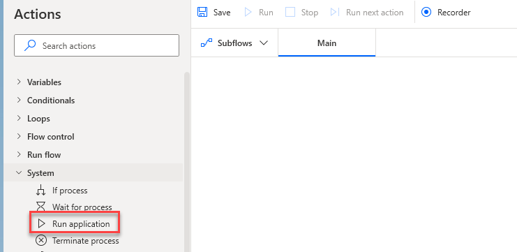 select run from the actions
available