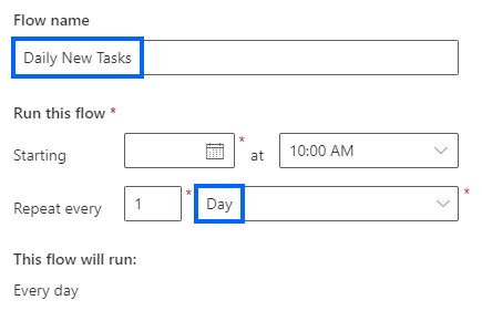 Screenshot of build a scheduled flow.