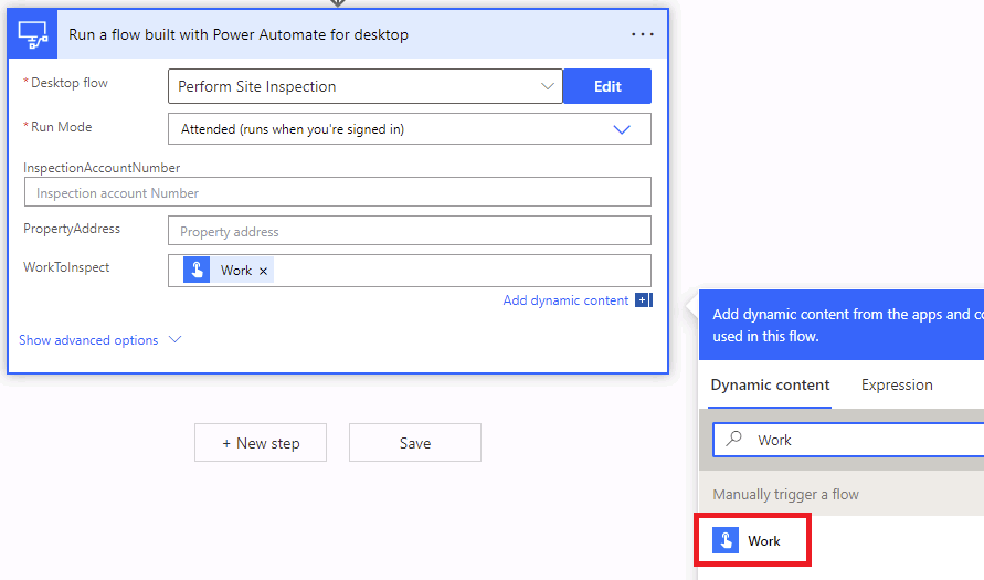 select work from the dynamic content
pane