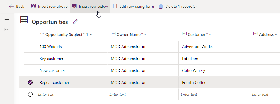 Screenshot of edit data pane.