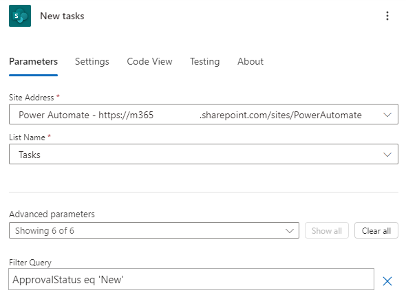 Screenshot of list items query.