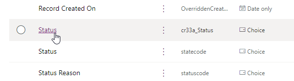 Screenshot of status columns.