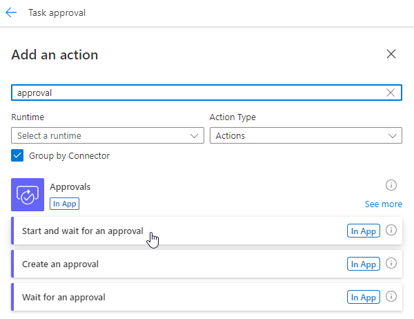 Screenshot of approvals search.