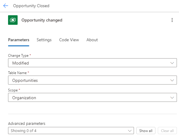 Screenshot of update row trigger.
